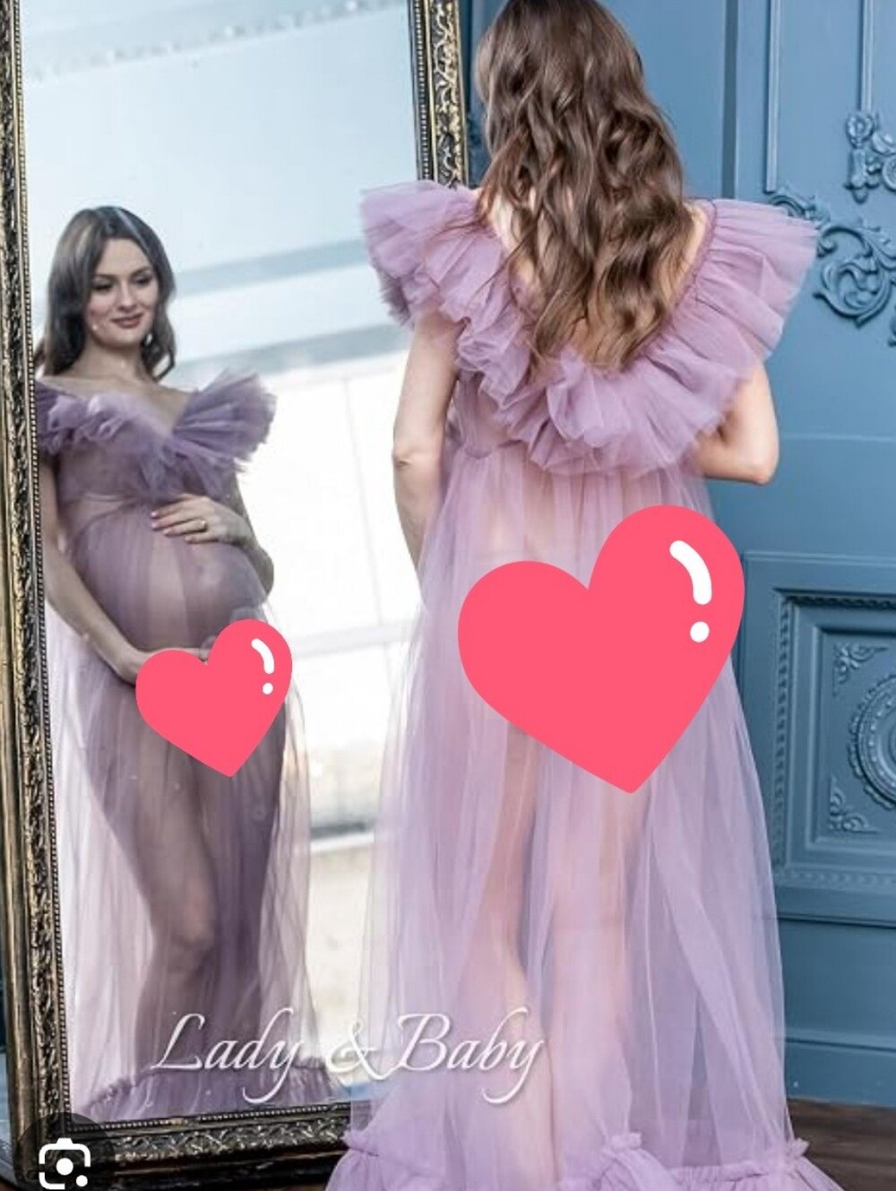 Maternity Photoshoot Mesh Tulle Flowy Gown Dress OS Blush